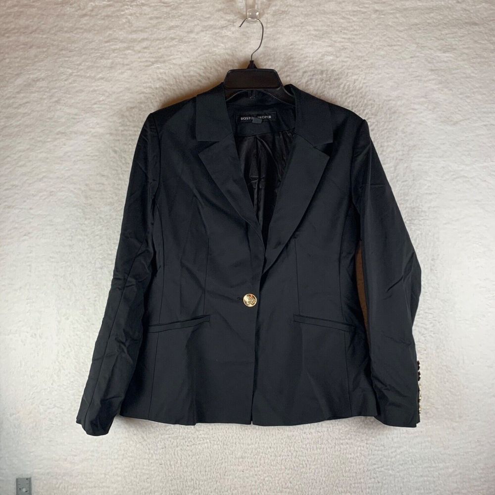 Boston Proper Women's Long Sleeve One Button Black Casual‎ Blazer Jacket Size 10